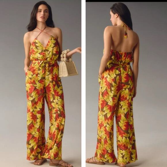 FARM RIO X ANTHROPOLOGIE FRUIT PRINT HALTER JUMPSUIT NWT SIZE LARGE - Picture 1 of 11